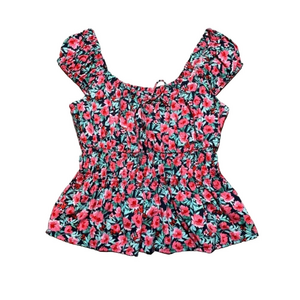 Floral Smocked Peplum Blouse XS Puff Sleeve Boho Cottagecore